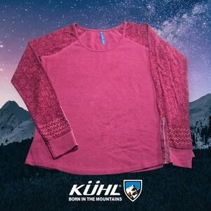 Kuhl Women's Alva Thermal L/s Waffle Knit Velvet Accent Lasercut Wine L FLAWED *